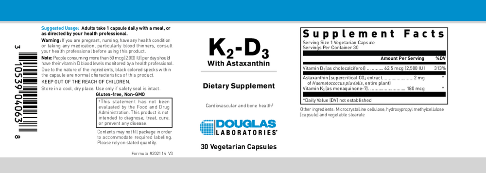 Douglas Laboratories K2-D3 with Astaxanthin Label