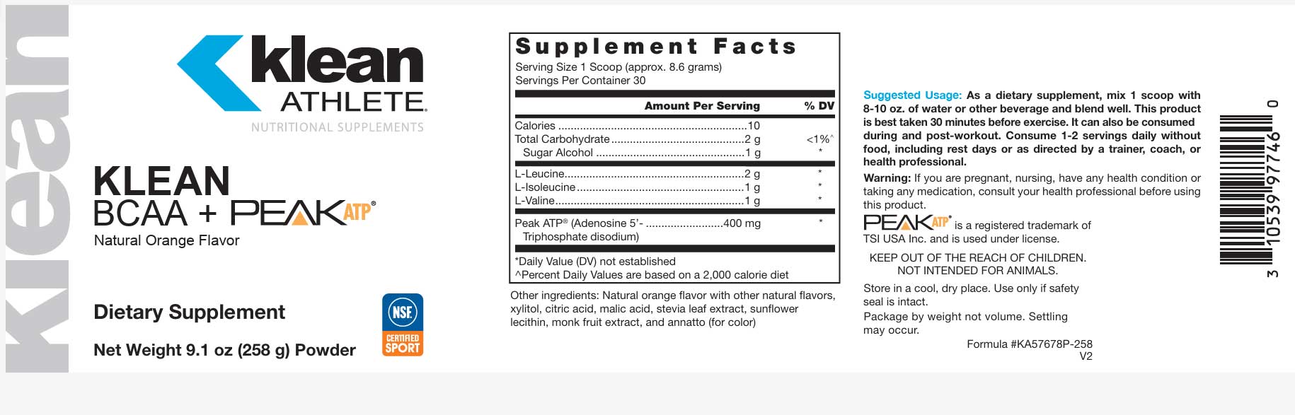 Douglas Laboratories Klean BCAA + Peak ATP® Label