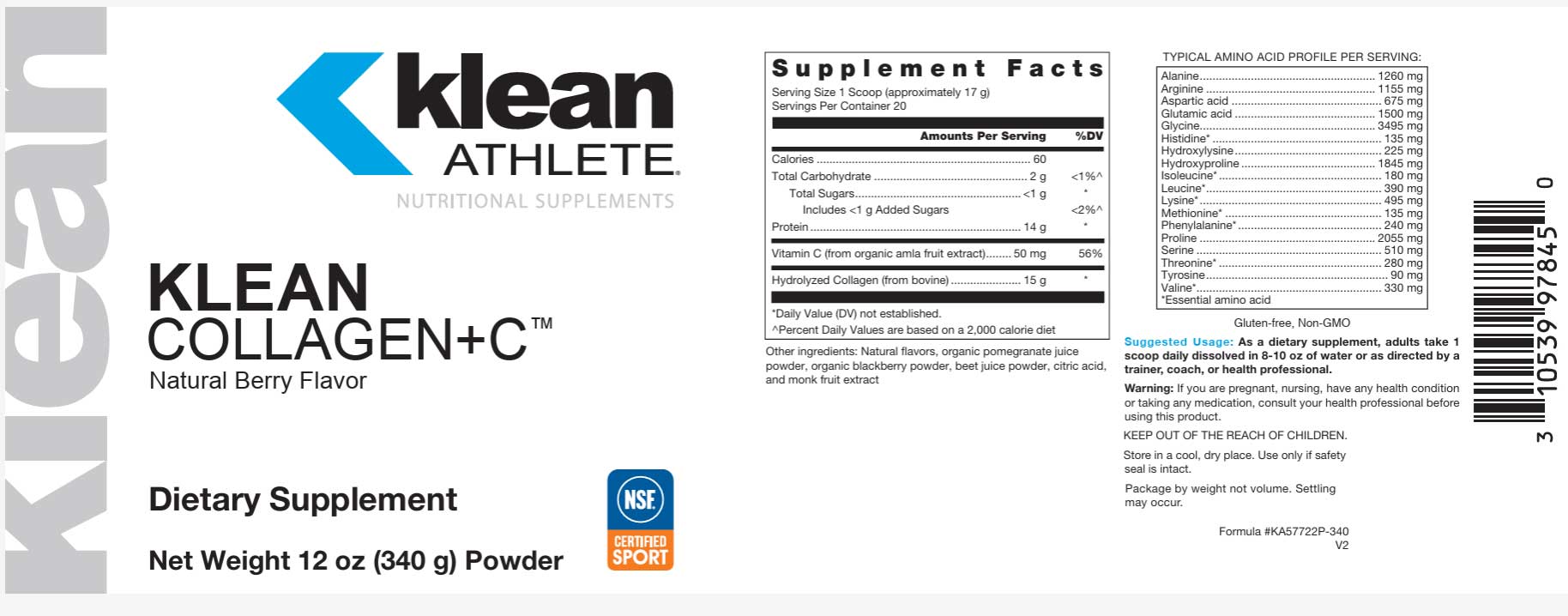 Douglas Laboratories Klean Collagen+C - Natural Berry Flavor Label