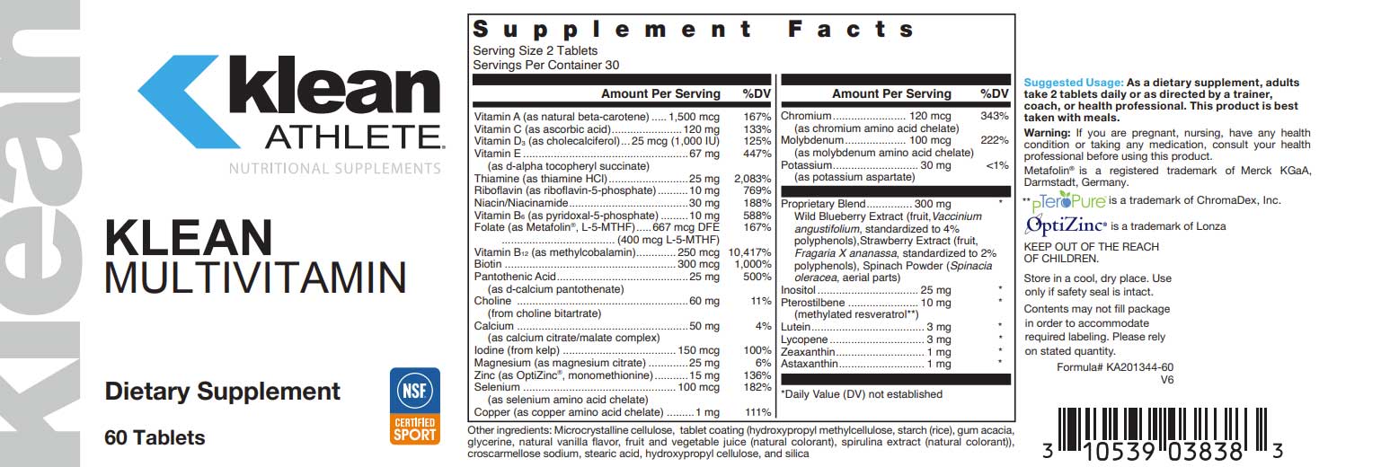 Douglas Laboratories Klean Multivitamin Label