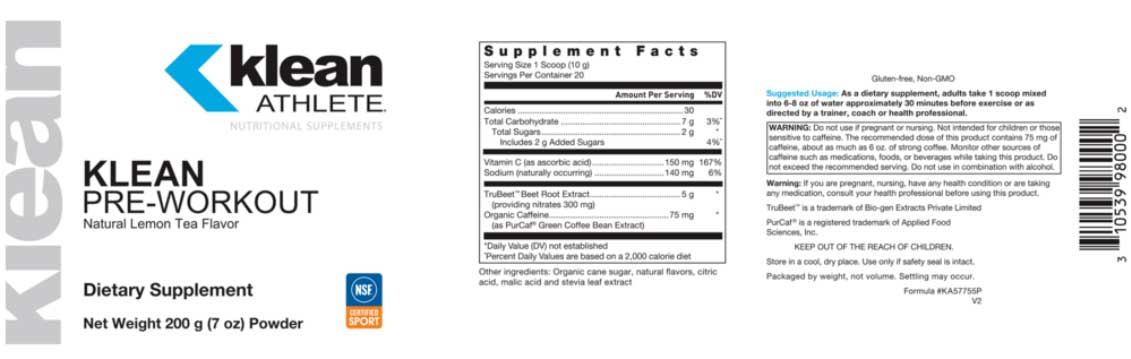 Douglas Laboratories Klean Pre-Workout Label