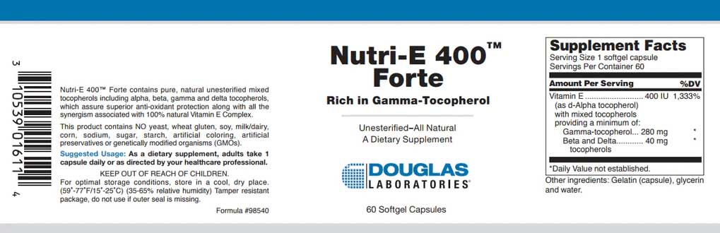 Douglas Laboratories Nutri-E 400 Forte Label