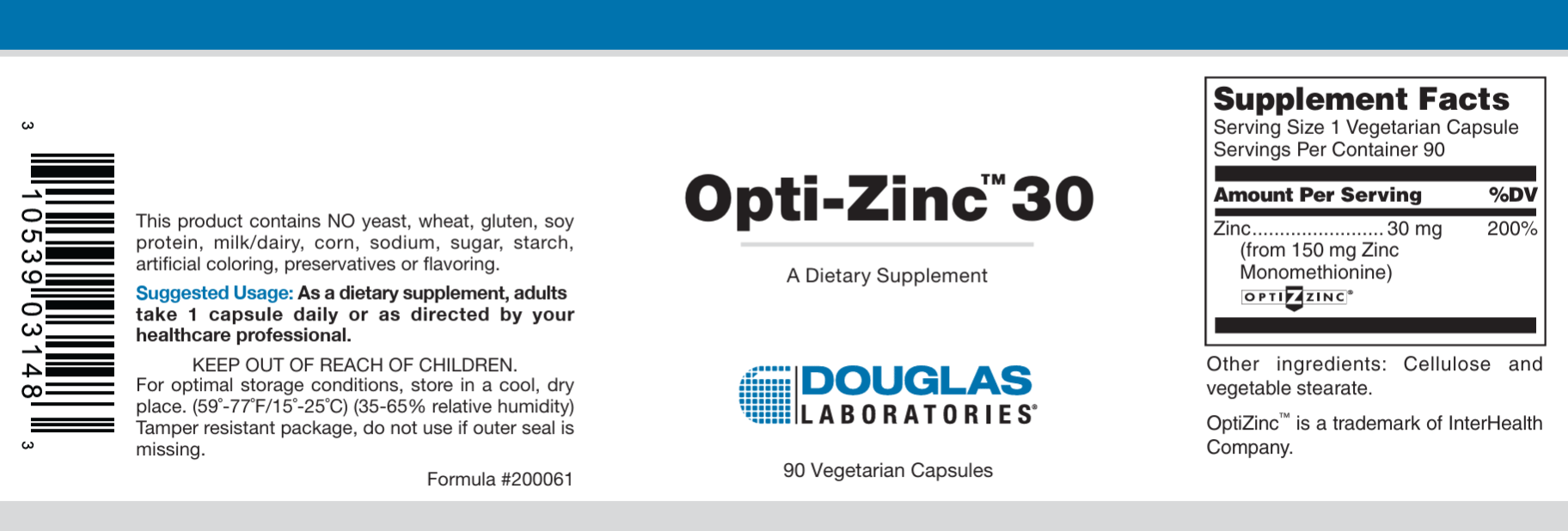 Douglas Laboratories OptiZinc 30 Label