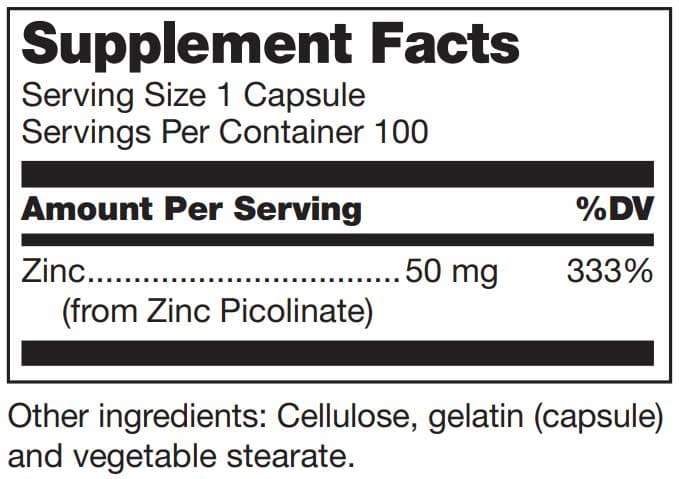 Douglas Laboratories Zinc Picolinate 50mg Ingredients