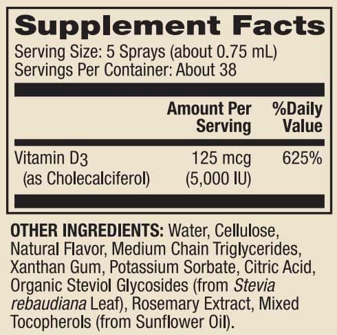 Dr. Mercola Vitamin D3 Sunshine Mist Spray Ingredients