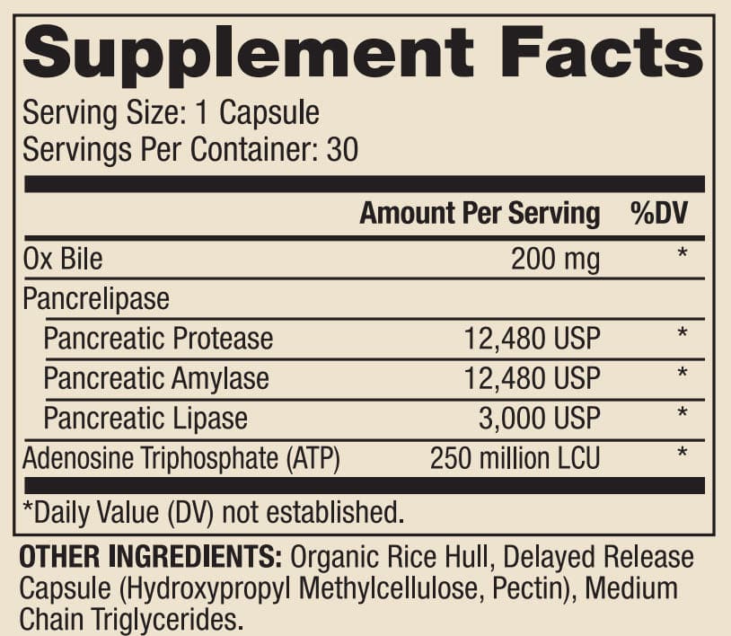 Dr. Mercola Gallbladder Enzymes (Formerly Digestive Enzymes) Ingredients