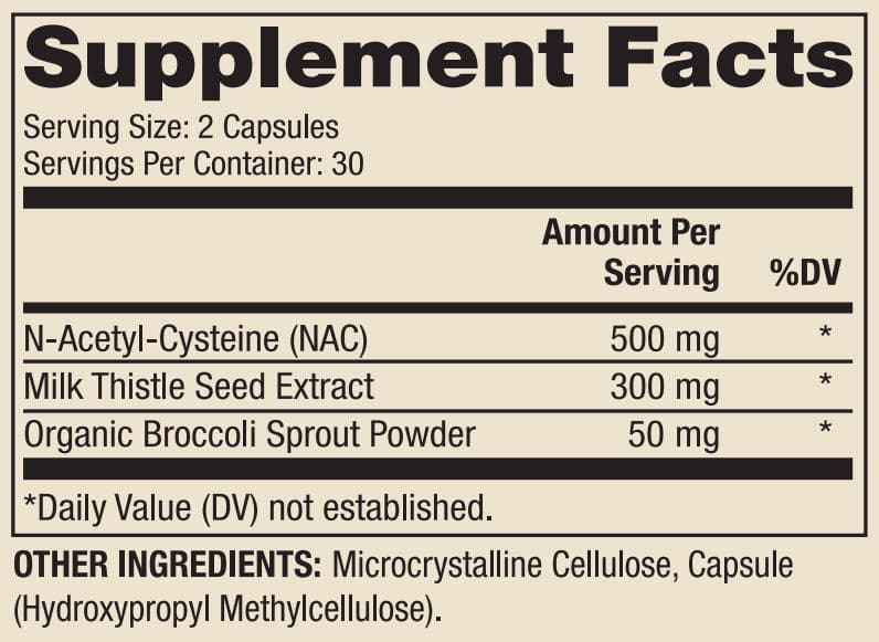 Dr. Mercola NAC with Milk Thistle (formerly Liver Support) Ingredients