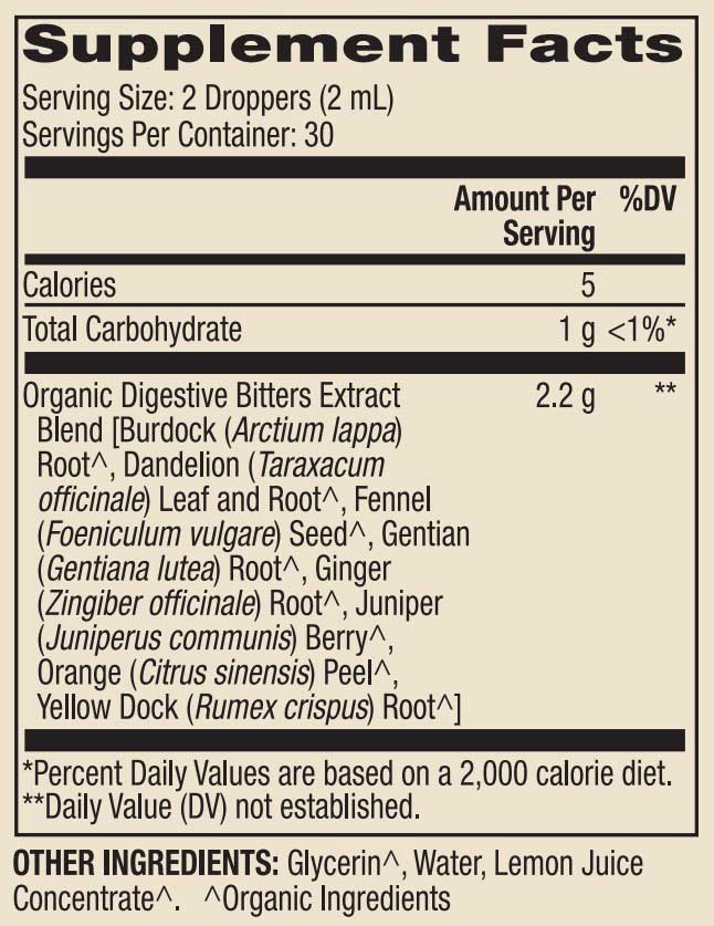 Dr. Mercola Organic Digestive Bitters Ingredients