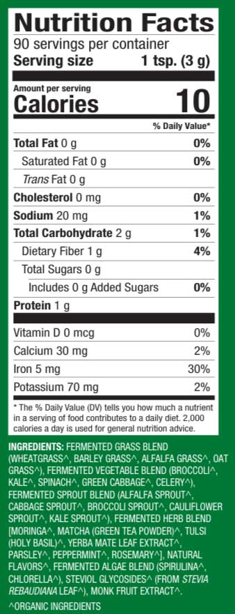 Dr. Mercola Organic Fermented Greens Ingredients