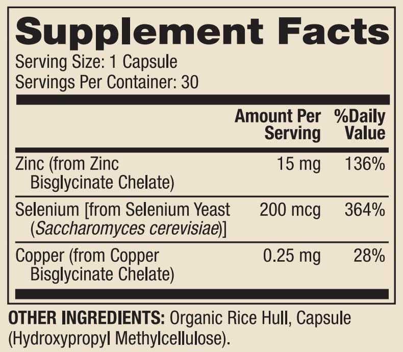 Dr. Mercola Zinc Plus Selenium Ingredients