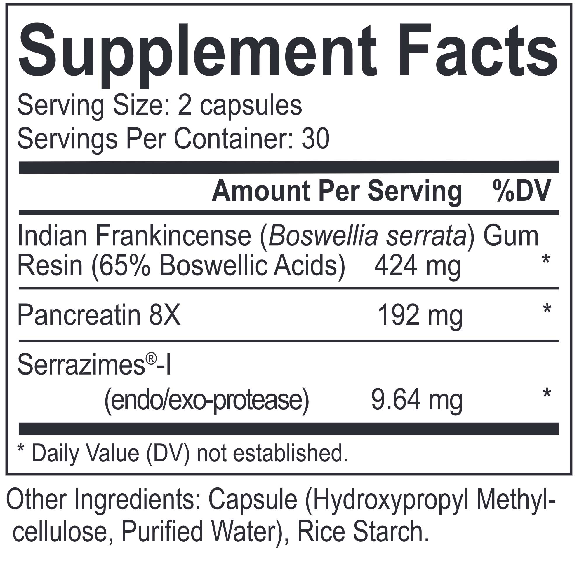 Energetix BoswelliaZyme Complex Ingredients