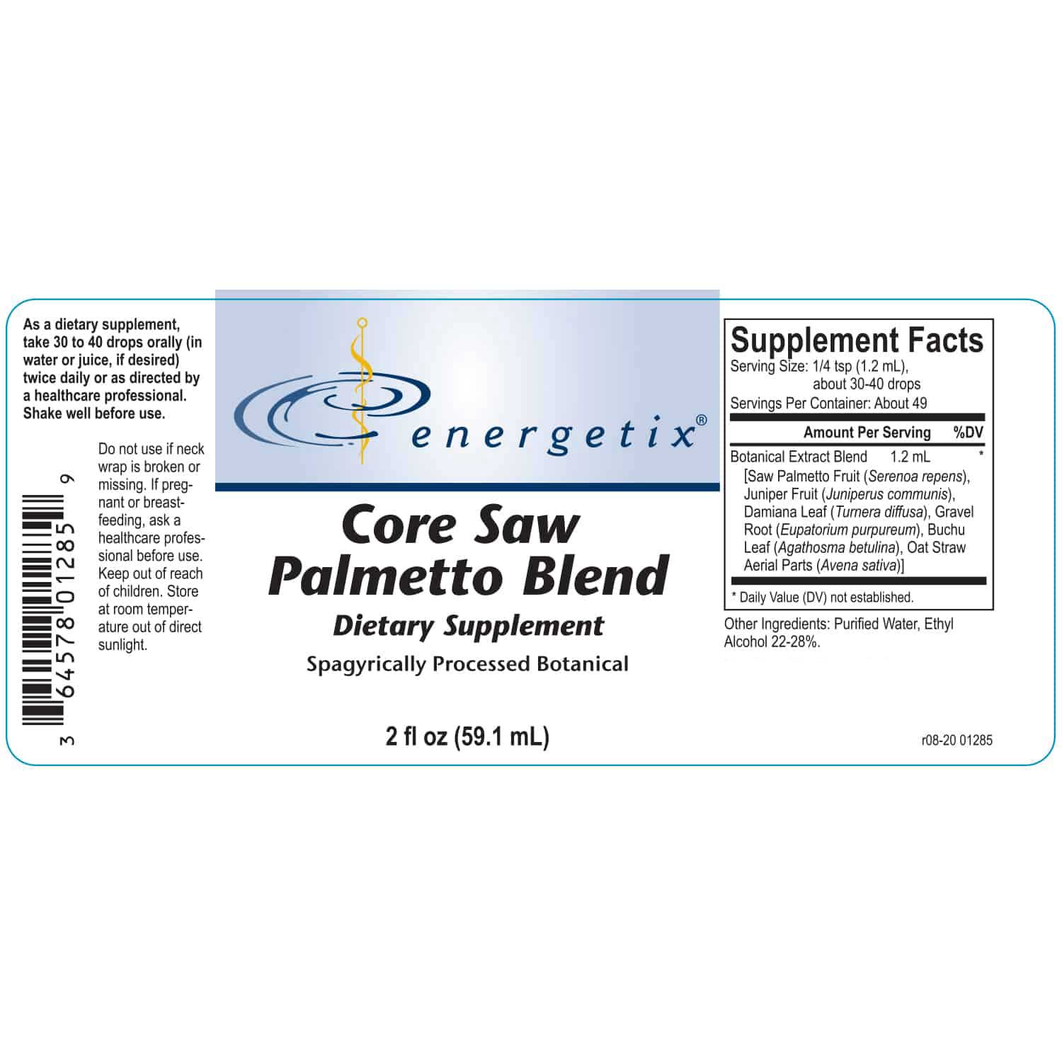 Energetix Core Saw Palmetto Blend Label