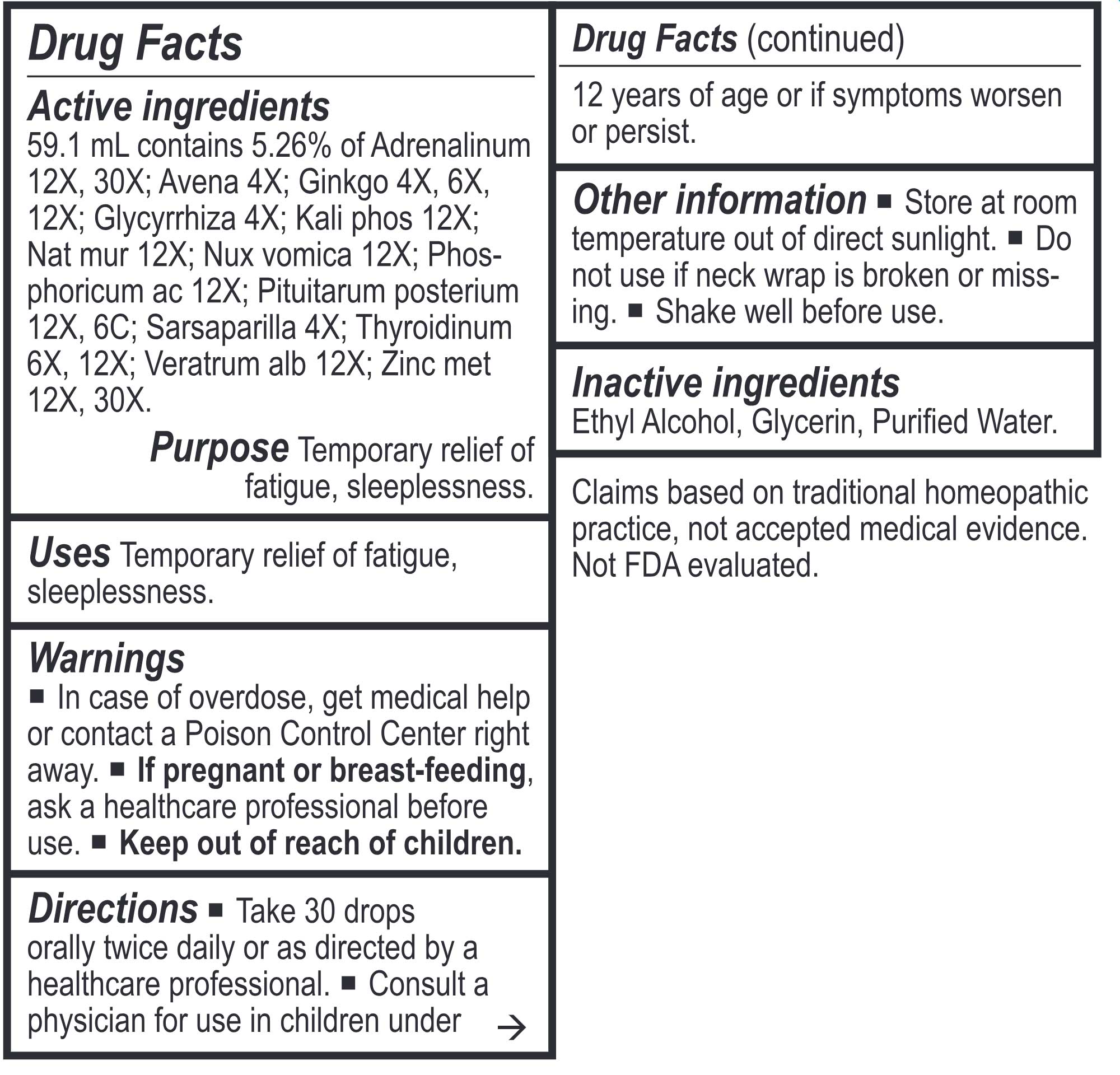 Energetix Adrenal-Tone Ingredients
