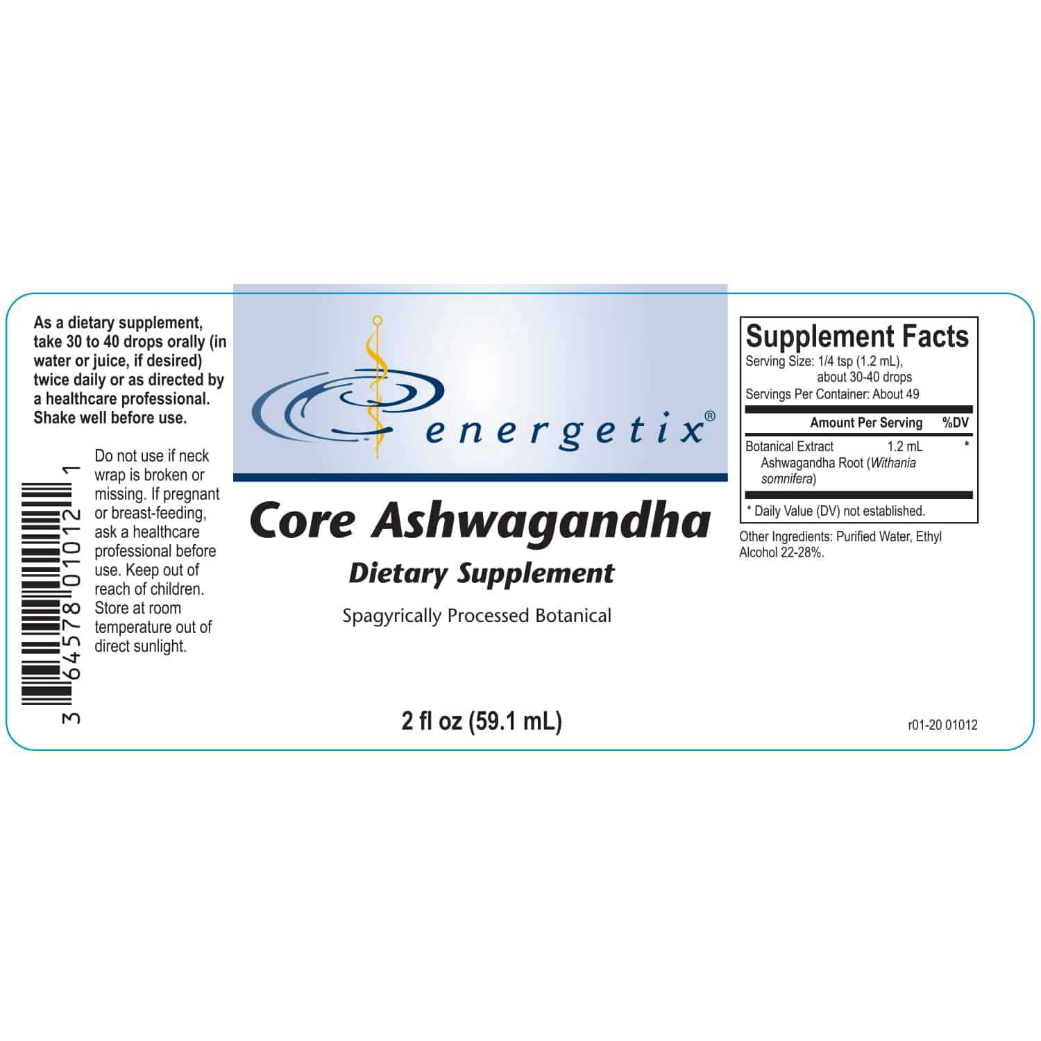 Energetix Core Ashwagandha Label