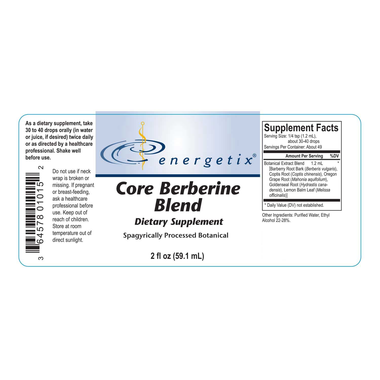Energetix Core Berberine Blend Label