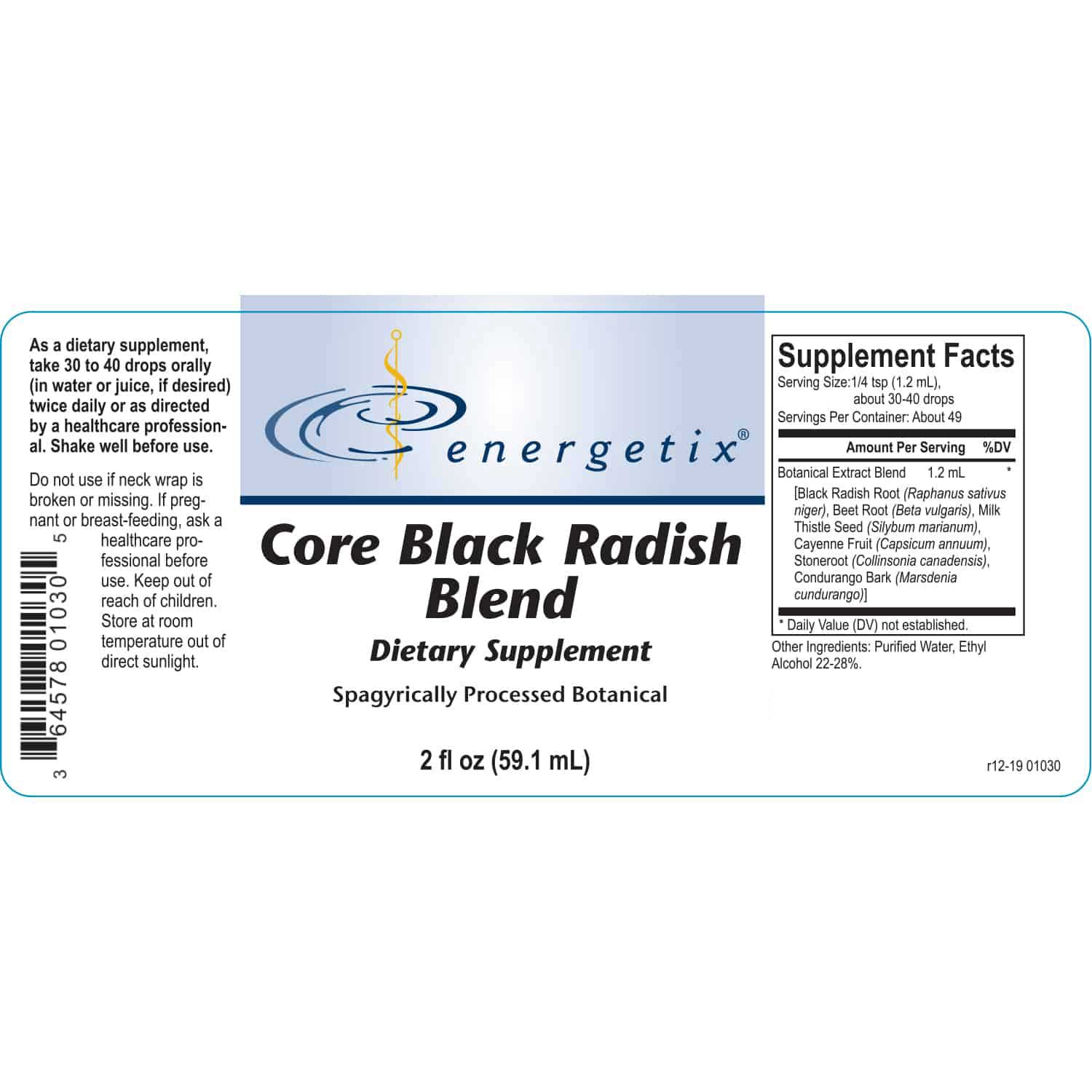 Energetix Core Black Radish Blend Label