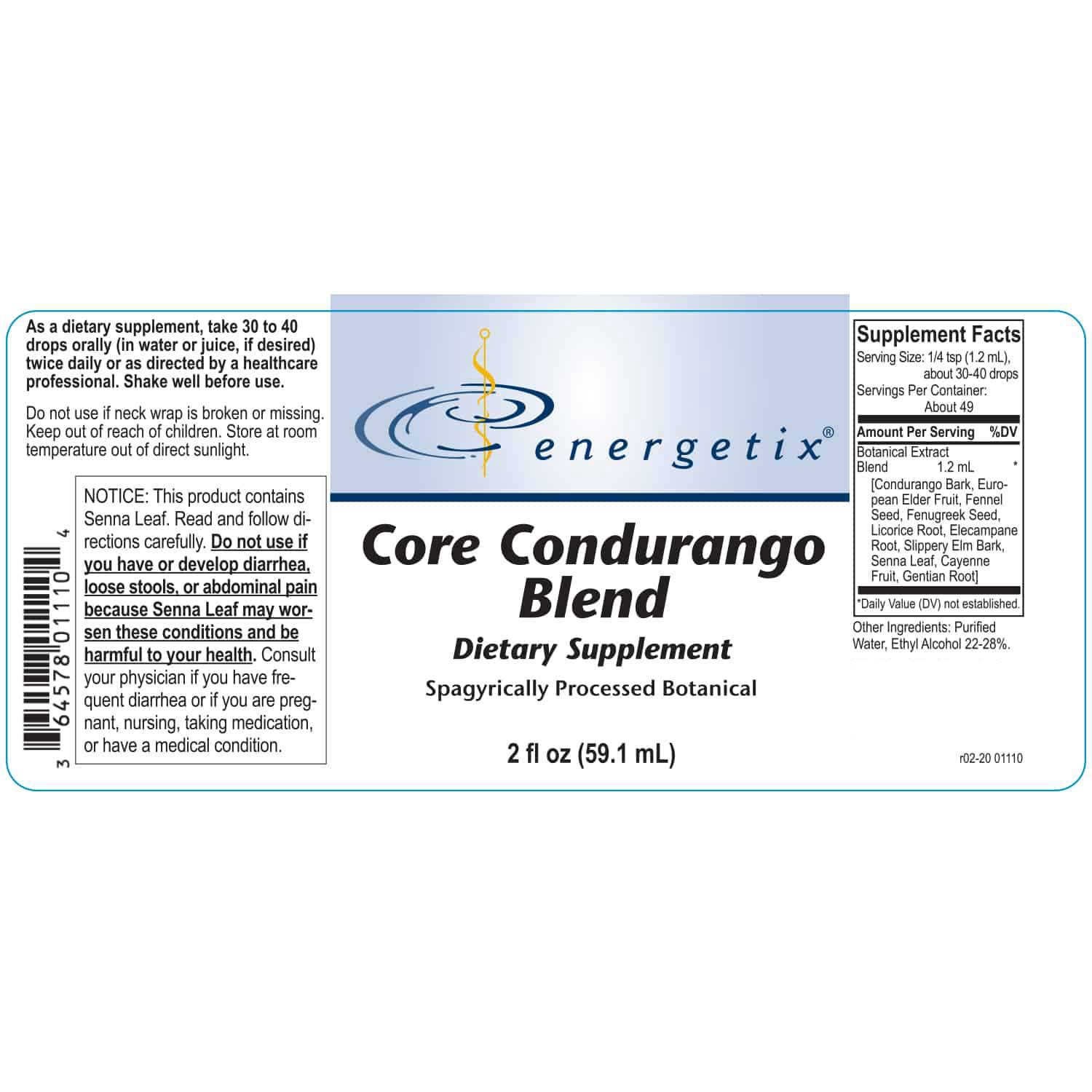 Energetix Core Condurango Blend Label