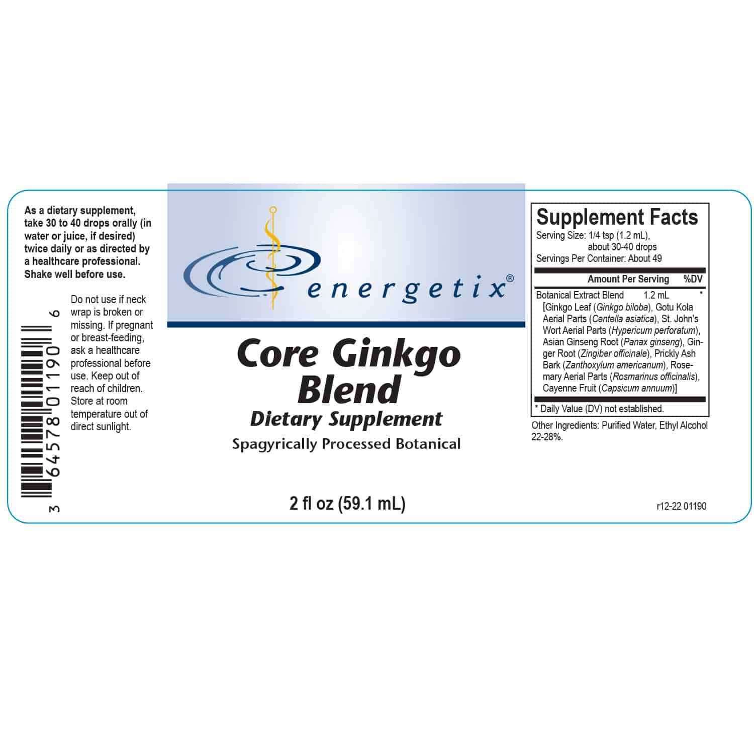 Energetix Core Ginkgo Blend Label