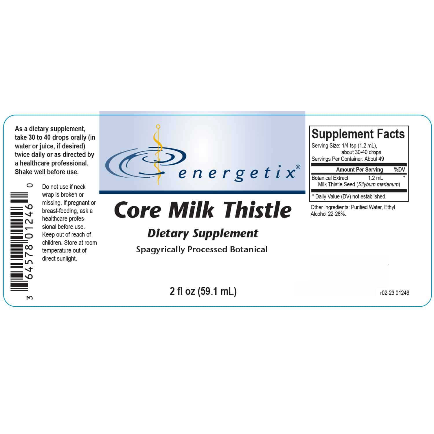Energetix Core Milk Thistle Label