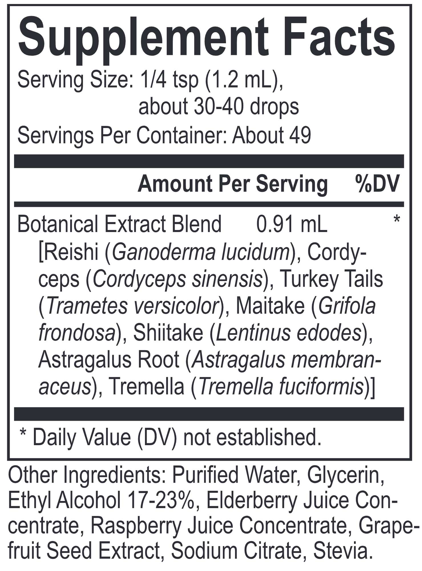 Energetix Core Mycelia Blend Ingredients