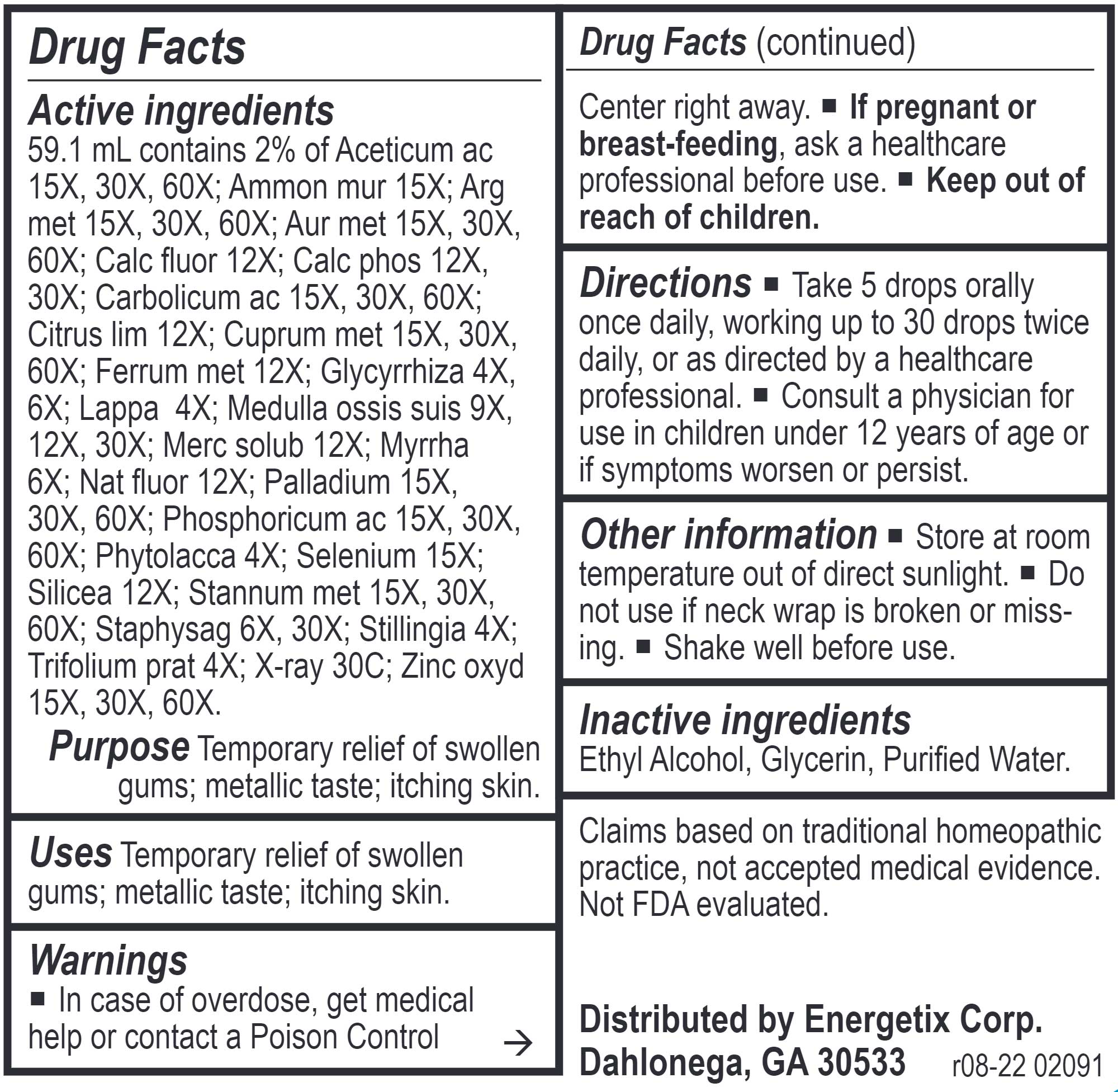 Energetix Dental-Chord Ingredients