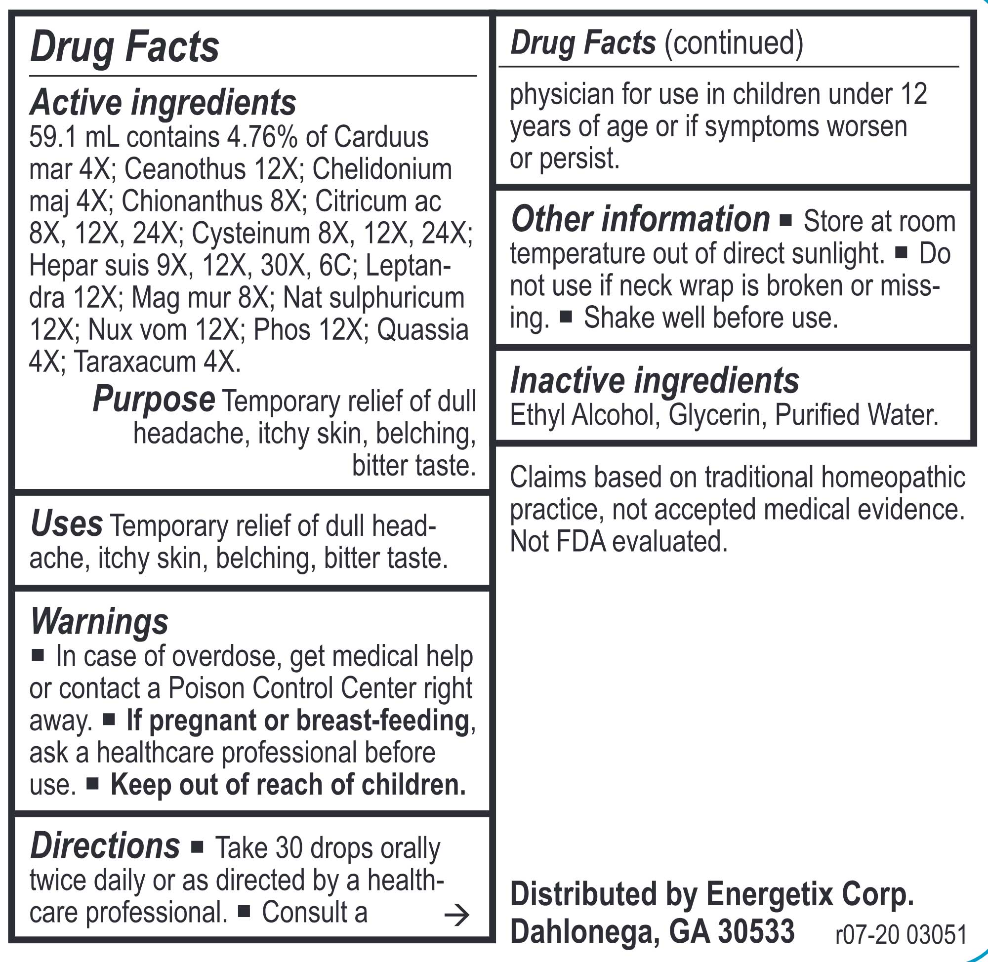 Energetix Hepatic-Tone Ingredients