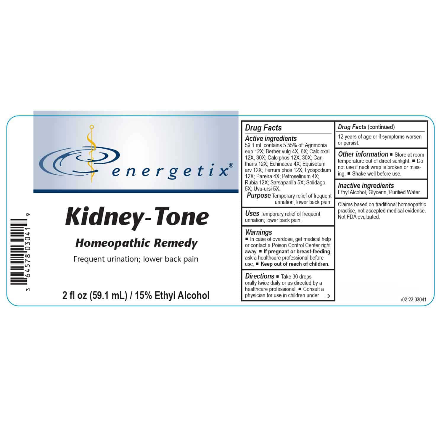 Energetix Kidney-Tone Label