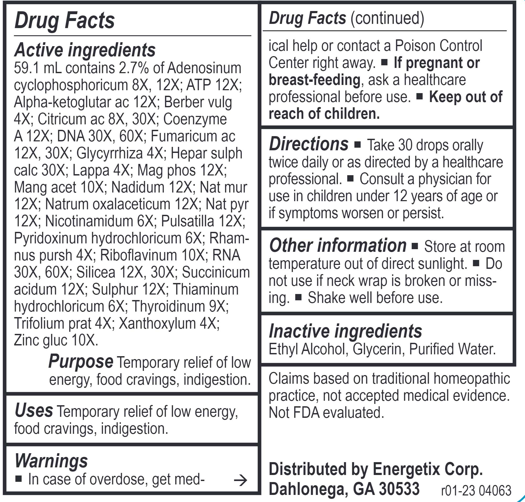 Energetix Metabopath Ingredients