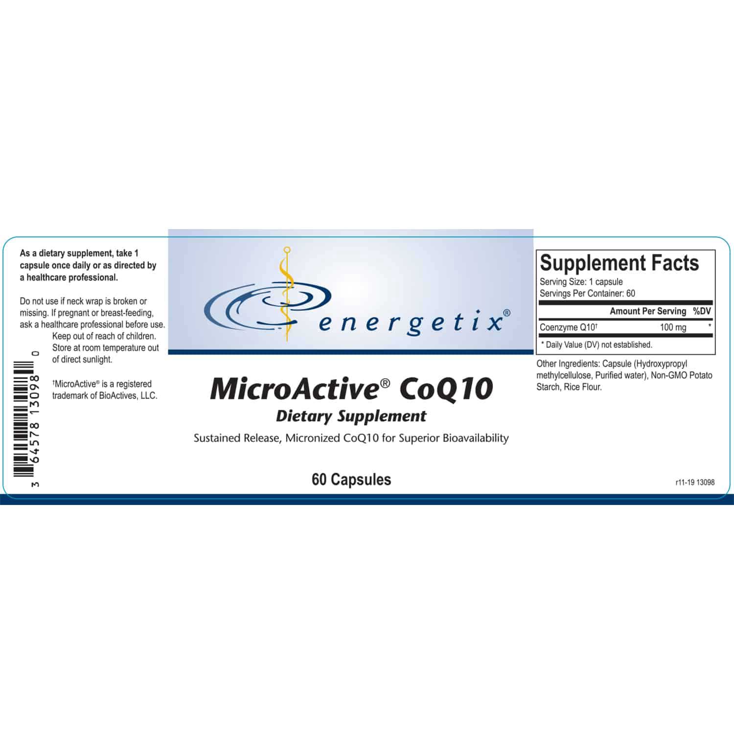 Energetix MicroActive CoQ10 Label
