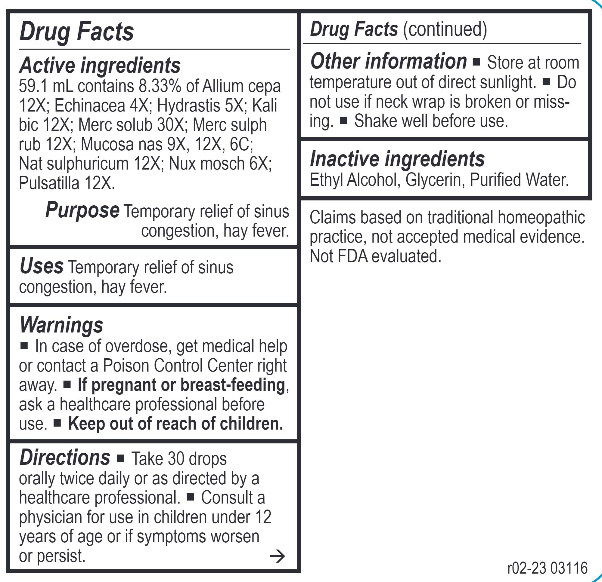 Energetix Sinus-Tone Ingredients