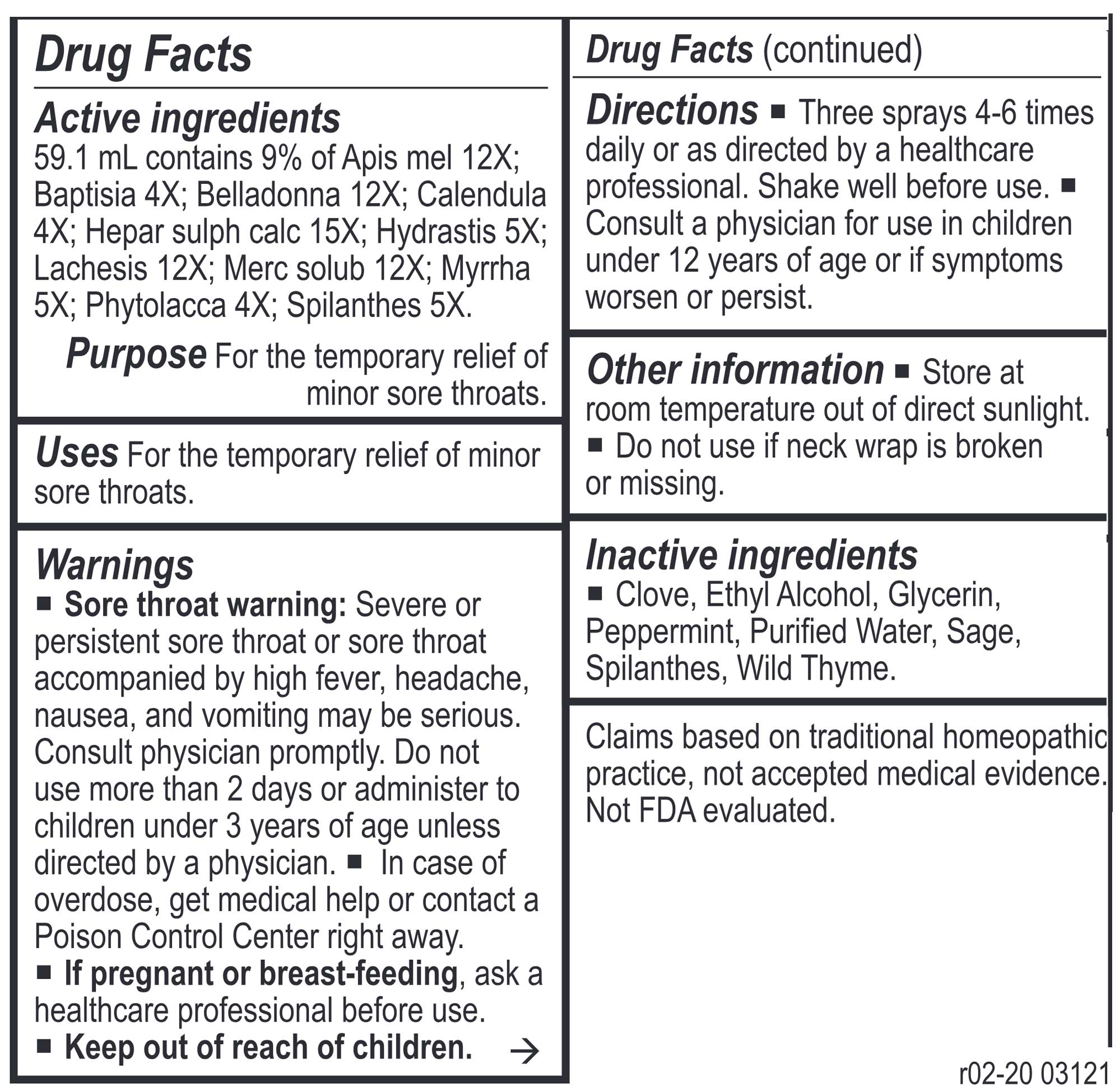 Energetix Throat Spray Tone Ingredients