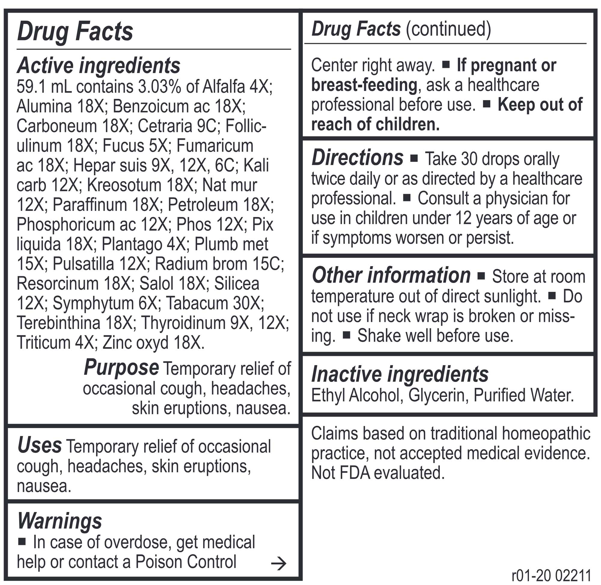 Energetix Tox-Chord Ingredients