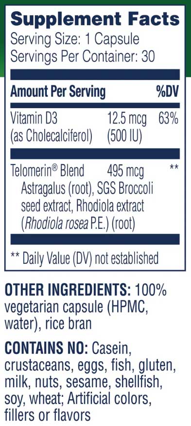 Enzyme Science Telomere Pro Ingredients