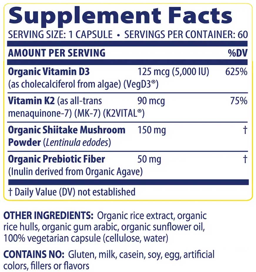 Enzymedica Vitamin D3+K2 Ingredients