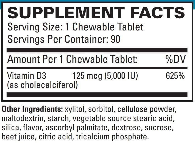 EuroMedica Vitamin D3 Chewable Ingredients