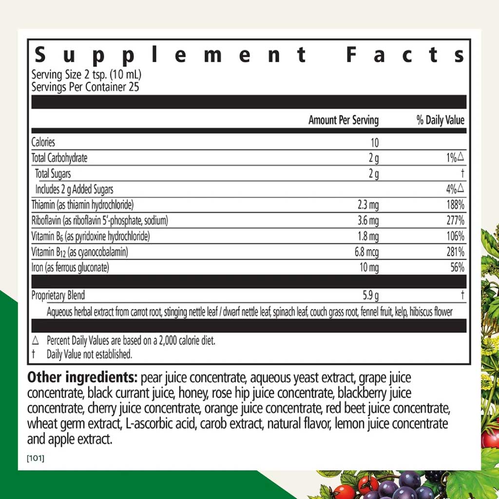 Floradix (Salus) Iron + Herbs Liquid Ingredients