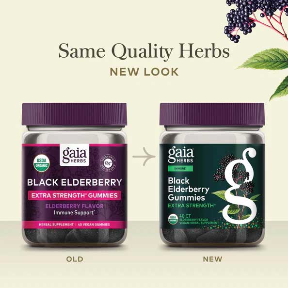Gaia Herbs Black Elderberry Gummies Extra Strength New Look