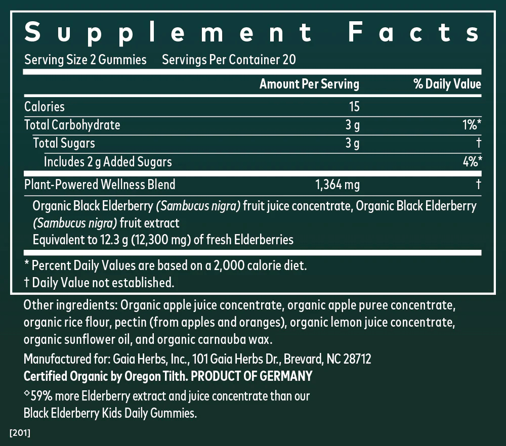 Gaia Herbs Black Elderberry Extra Strength Ingredients