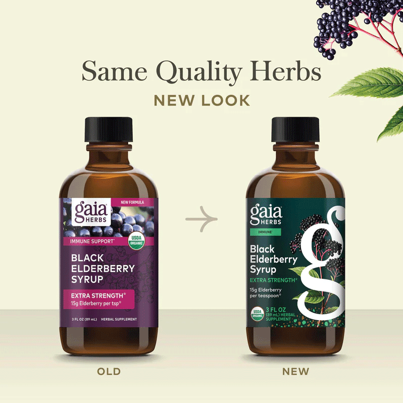 Gaia Herbs Black Elderberry Syrup Extra Strength New Look