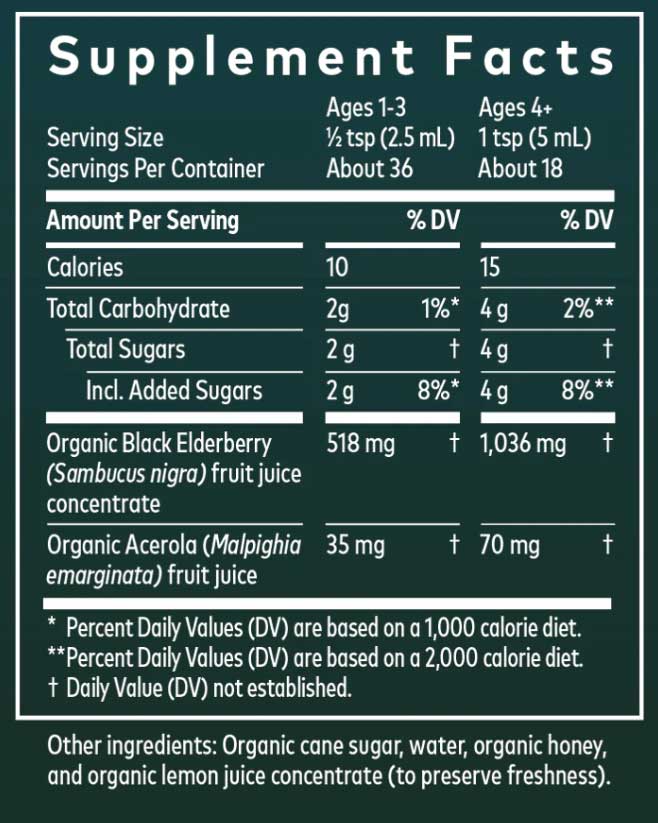 Gaia Herbs Black Elderberry Syrup Kids Daily Ingredients