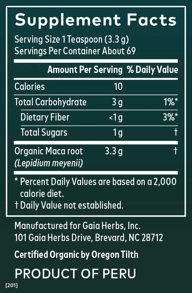 Gaia Herbs Maca Powder Ingredients