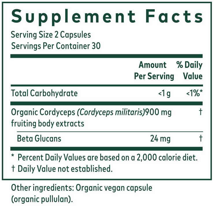 Gaia Herbs Professional Solutions Cordyceps Mushroom Ingredients