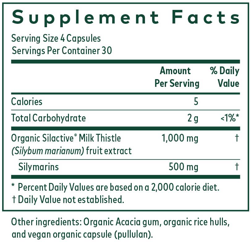 Gaia Herbs Professional Solutions Milk Thistle 1000 Ingredients