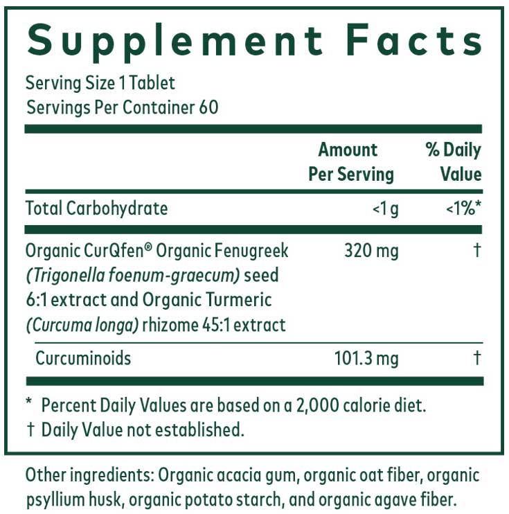 Gaia Herbs Professional Solutions Turmeric Fenugreek Complex Ingredients