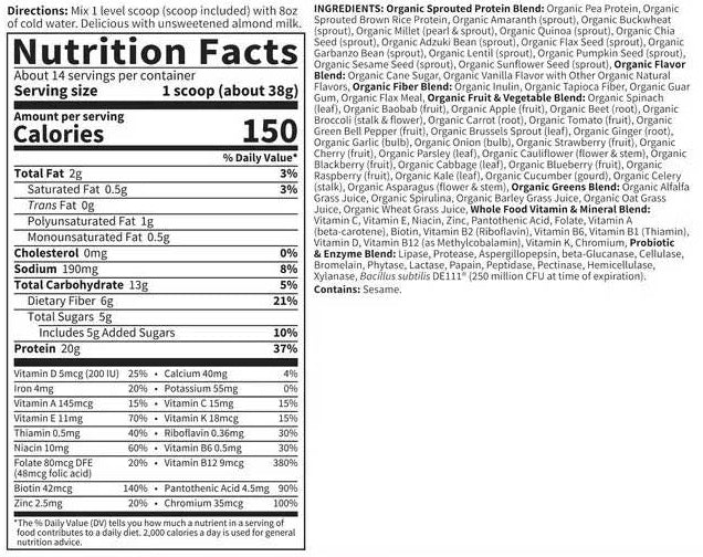 Garden of Life Raw Organic Meal Ingredients