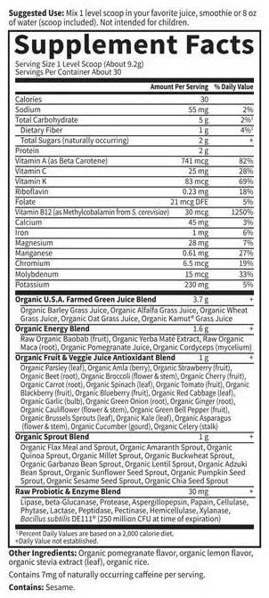 Garden of Life Raw Organic Perfect Food Energizer Ingredients