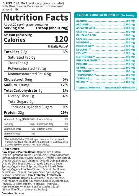 Garden of Life Raw Organic Protein Unflavored, No Stevia Ingredients