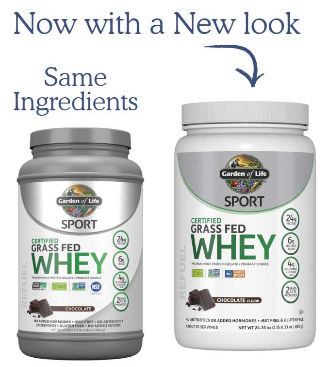 Garden of Life SPORT Certified Grass Fed Whey Protein Powder New Look