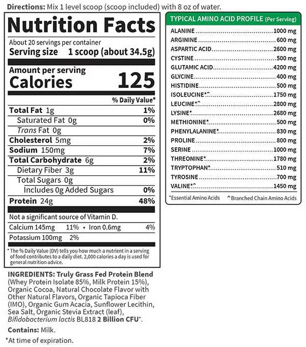 Garden of Life SPORT Certified Grass Fed Whey Protein Powder Ingredients