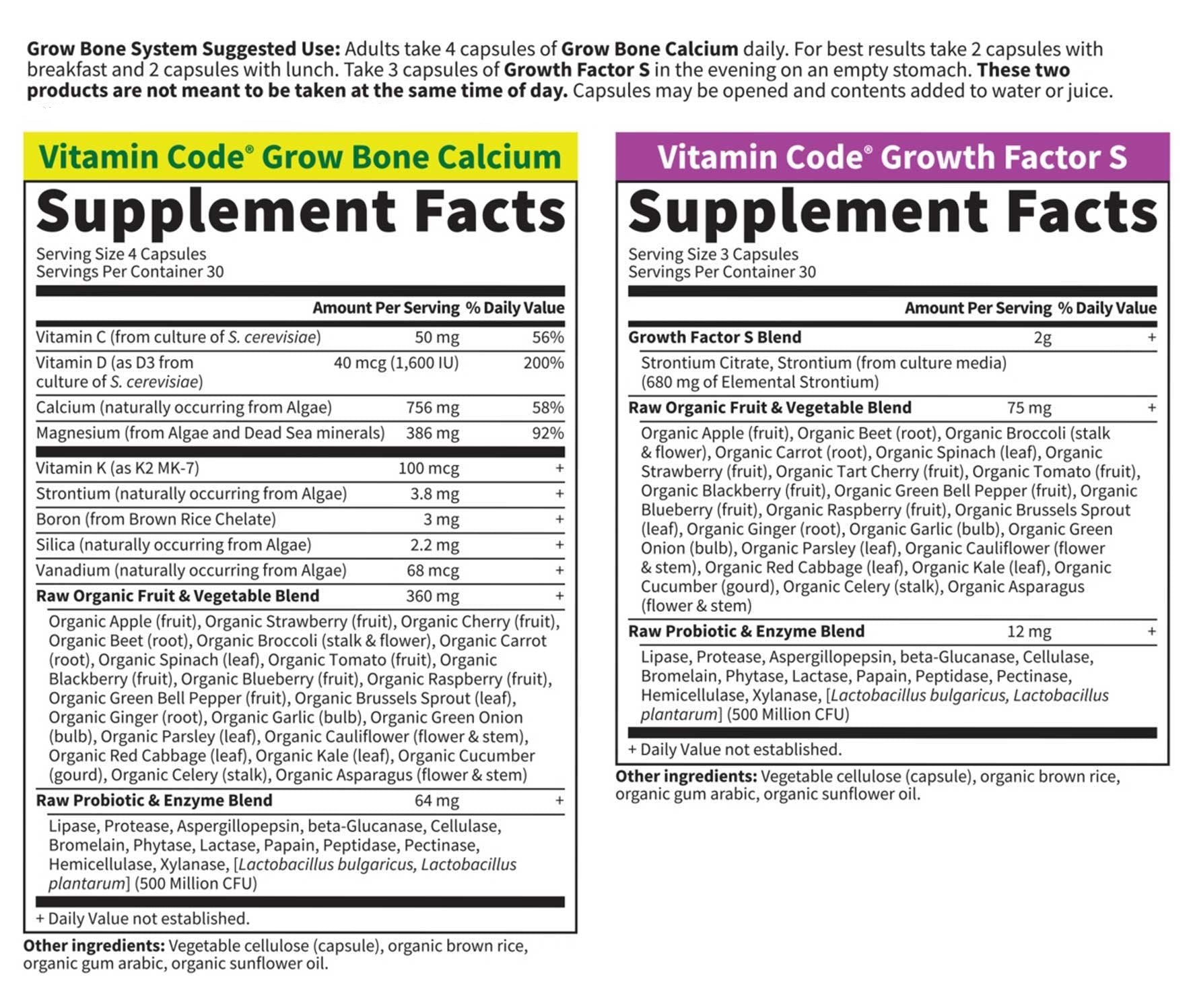 Garden of Life Vitamin Code Grow Bone System Ingredients
